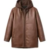 Women's Leather Brown Hooded Parka Jacket