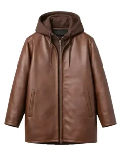 Women's Leather Brown Hooded Parka Jacket