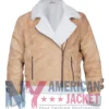 Women's White Suede With Brown Biker Jacket Fur