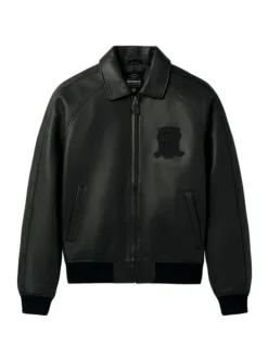 avirex leather bomber icon black jacket