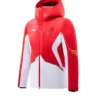 china red pufer hooded jacket