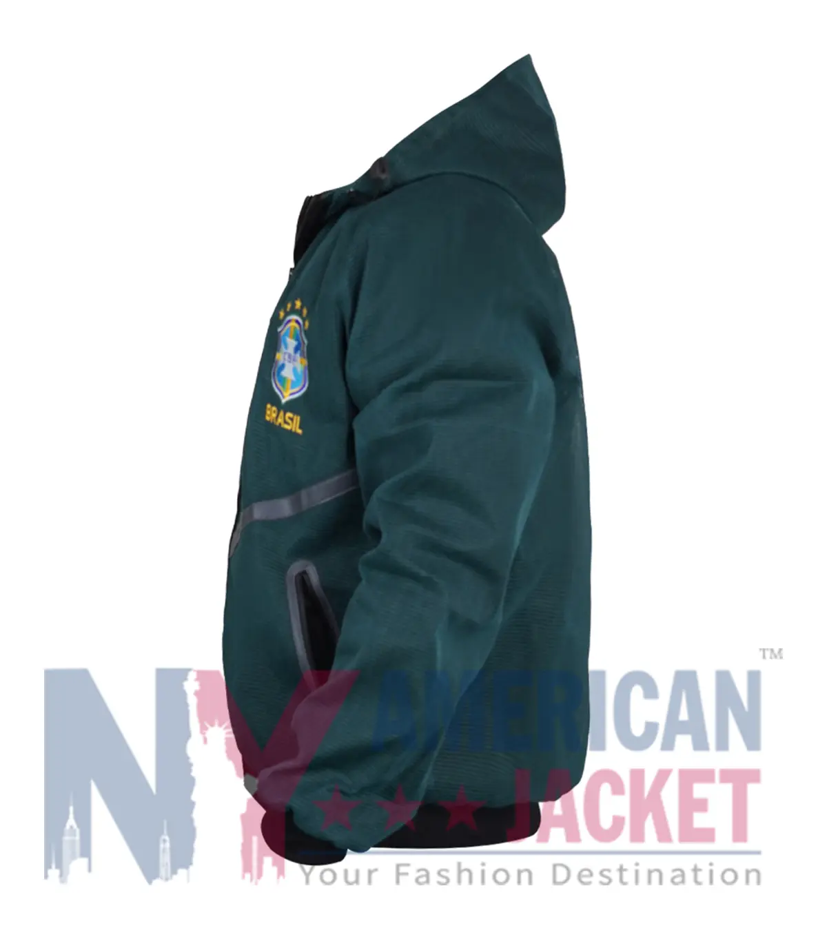 Brazil World Cup 2026 Green Anthem Jacket with YKK zipper closure, rib-knitted cuffs, and full sleeves