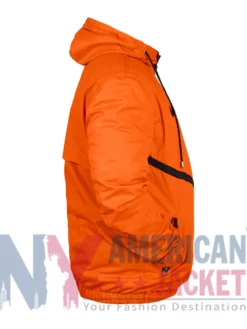 Close up of YKK zipper closure and hooded style collar on Netherlands anthem soccer jacket