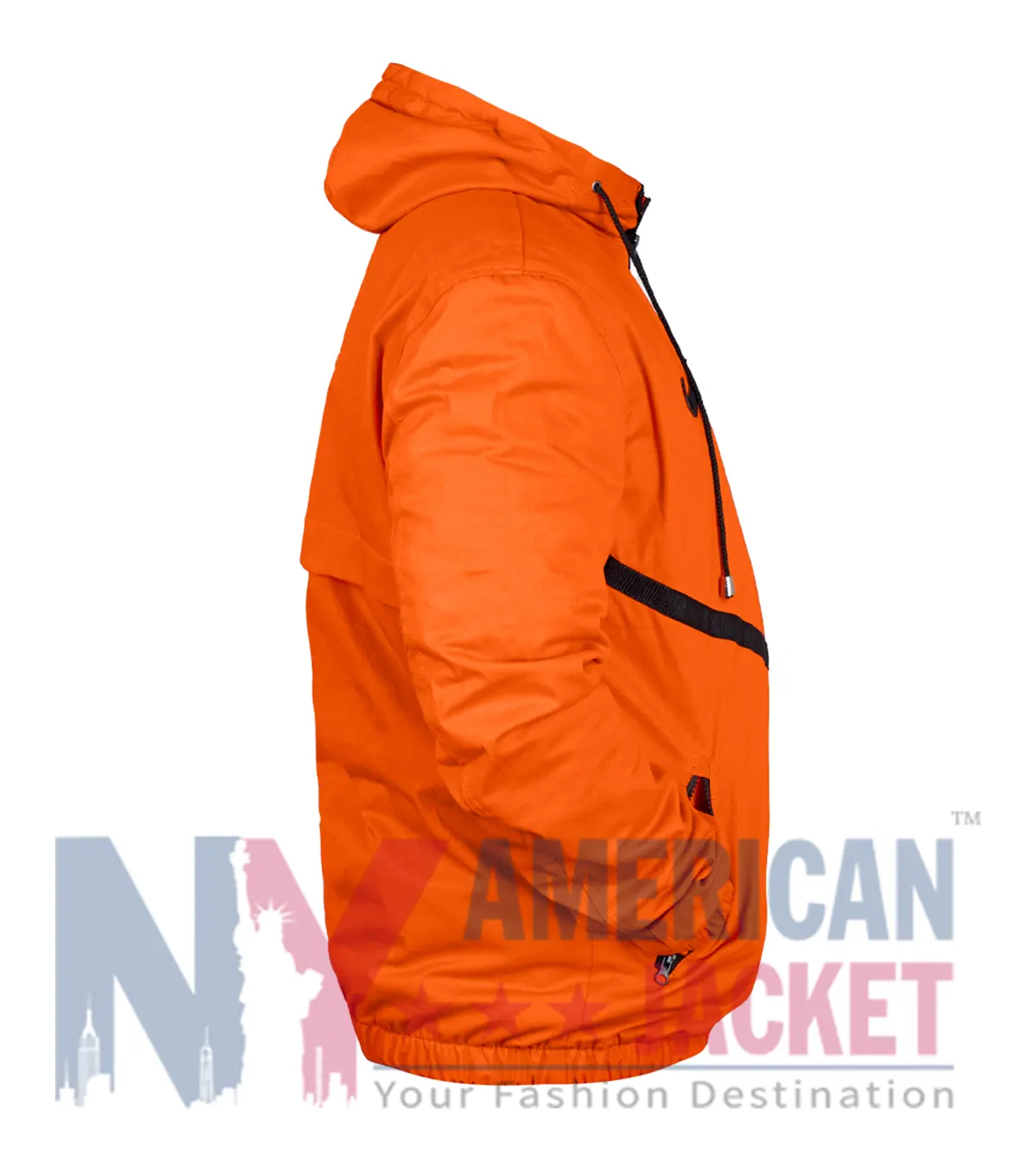 Close up of YKK zipper closure and hooded style collar on Netherlands anthem soccer jacket