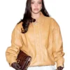 Emilia Mernes NYFW 2026 Brown Leather Jacket