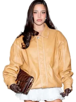 Emilia Mernes NYFW 2026 Brown Leather Jacket