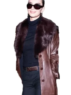 Emily Ratajkowski NYFW 2026 Brown Leather Coat