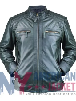 Ethan Distressed Waxed Cafe Racer Green Leather Jacket