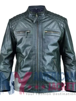 Ethan Distressed Waxed Leather Cafe Racer Green Jacket