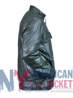 Ethan Waxed Distressed Leather Cafe Racer Green Jacket