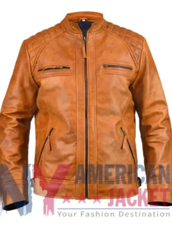 Ethan Waxed Distressed Leather Cafe Racer Jacket