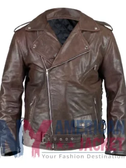 Men’s Vintage Brown Distressed Leather Biker Jacket