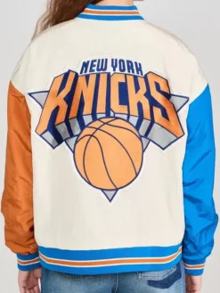 NBA Team New York Knicks Satin Full-Snap Varsity Jacket