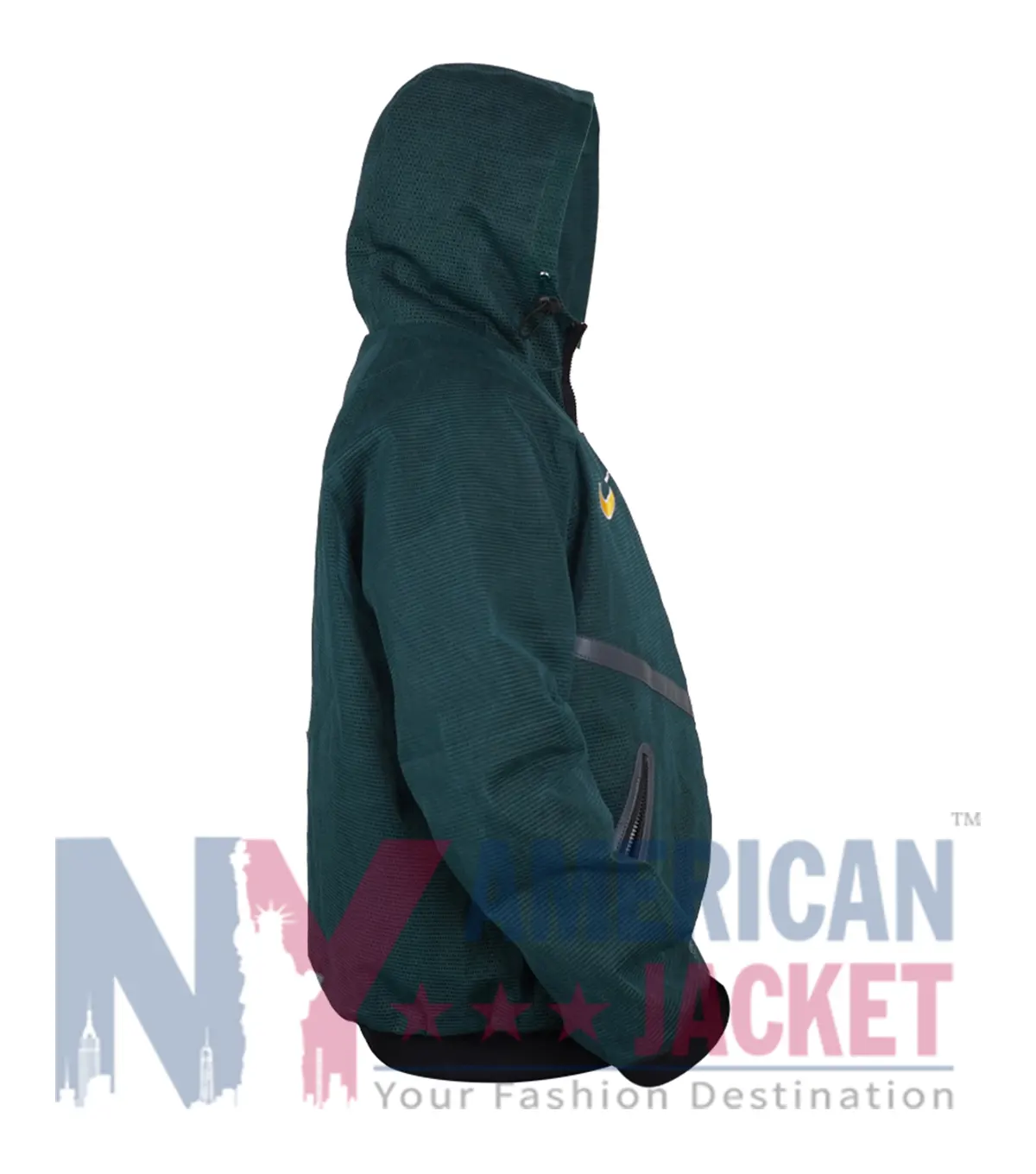 Nike Adult Brazil World Cup 2026 Prematch Green Jacket showcasing mesh fabric, viscose lining, and two outside pockets