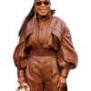 Oprah Winfrey PFW 2026 Brown Leather Jacket