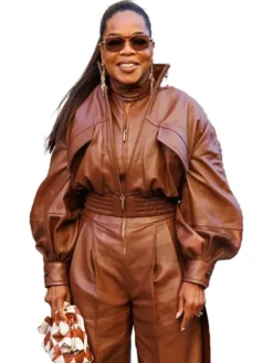 Oprah Winfrey PFW 2026 Brown Leather Jacket