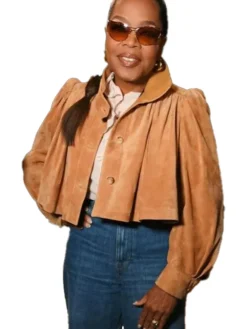 Oprah Winfrey PFW 2026 Suede Cropped Jacket