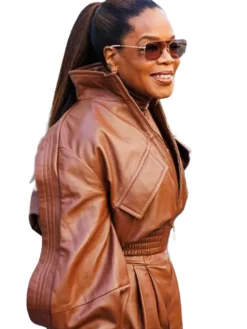 PFW 2026 Oprah Winfrey Brown Leather Jacket