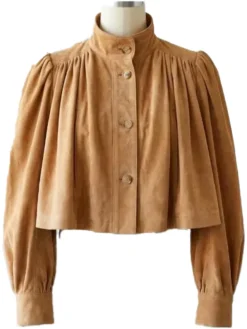 PFW 2026 Oprah Winfrey Cropped Suede Jacket