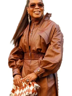 PFW 2026 Oprah Winfrey Leather Brown Jacket
