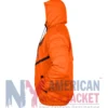 Side view showing full length sleeves and elastic-knitted cuffs on Dutch orange polyester jacket