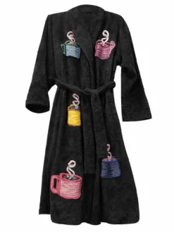 Spa Black Terry Towel Bathrobe
