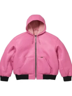 Supreme Schott Pink Hooded Leather Jacket