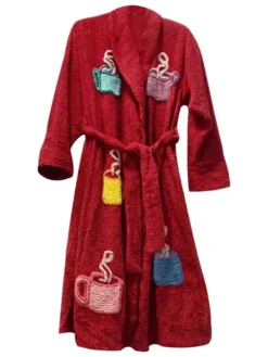 Unisex Spa & Lounge Wear Maroon Terry Towel Bathrobe