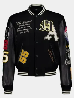 Varsity Patch Wool Blend And Black Leather Jacket