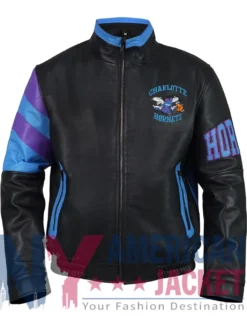 Vintage Charlotte Hornets Zipper Leather Jacket