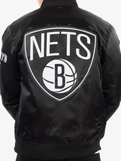Brooklyn Nets Bomber Black Satin Jacket