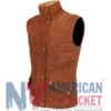 Brown Quilted Suede Fur Leather Vest