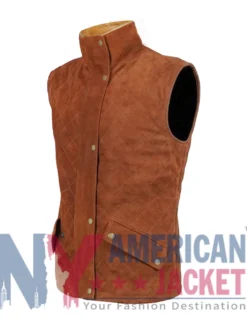 Brown Quilted Suede Fur Leather Vest