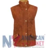 Brown Quilted Suede Leather Fur Vest