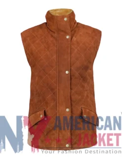 Brown Quilted Suede Leather Fur Vest