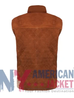 Brown Suede Leather Quilted Fur Vest