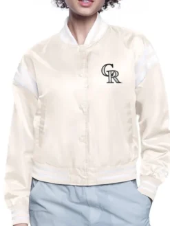 Colorado Rockies Printed Logo Satin Varsity Jacket