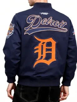 Detroit Tigers Living Large Full-Zip Twill Navy Blue Cotton Bomber Jacket