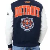 Get Detroit Tigers City Arch Blue and White Varsity Jacket for Men and Women