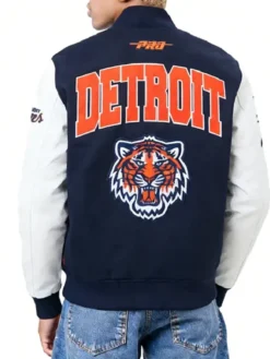 Get Detroit Tigers City Arch Blue and White Varsity Jacket for Men and Women