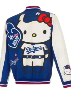 Los Angeles Dodgers x Hello Kitty Blue and White Bomber Jacket Back