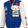 Los Angeles Dodgers x Hello Kitty Blue and White Bomber Jacket Front