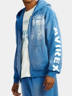 Men’s Distress Icon Patch Washed Full-Zip Hoodie