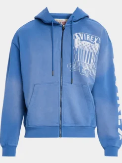 Men’s Distress Patch Icon Full-Zip Washed Hoodie