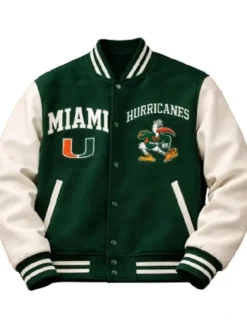 Miami Hurricanes Letterman Green And White Jacket