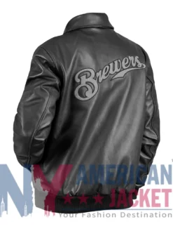 Milwaukee Brewers Bomber Black Leather Jacket
