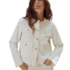 M&s Collarless Denim Jacket White