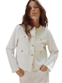 M&s Collarless Denim Jacket White