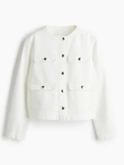 M&s Collarless White Denim Jacket