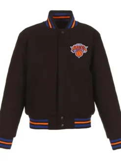 NY Knicks Embroidered Black Wool Varsity Jacket